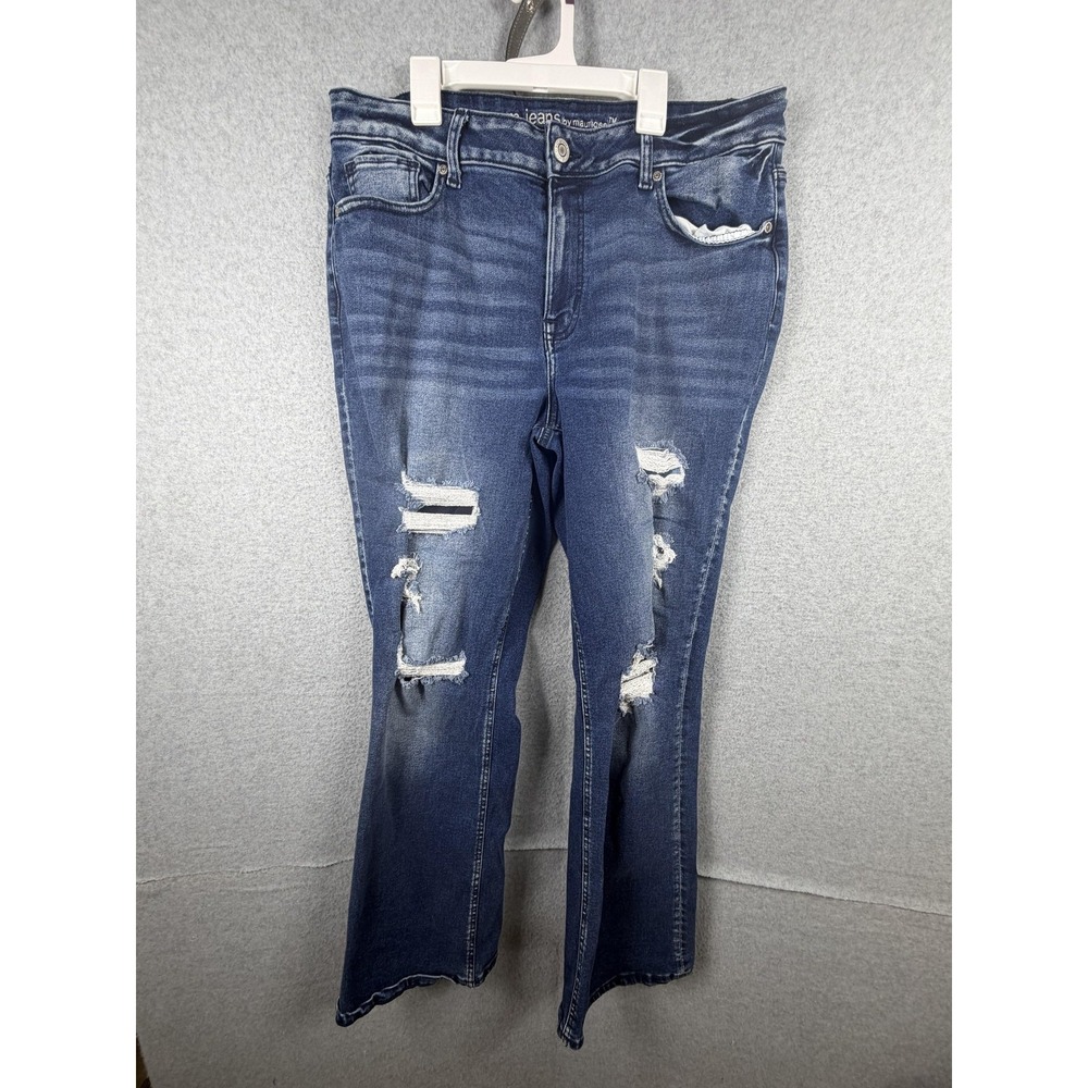 Maurices‎ Jeans Womens 16 Blue High Rise Straight Distressed Stretch Denim Pants